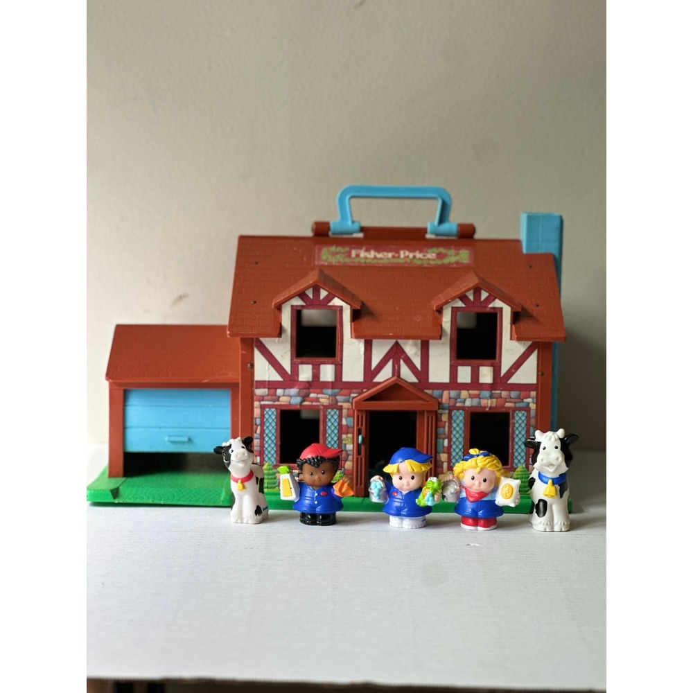 Vtg Fisher Price Little People Tudor House 952 Play Family Toy Lot Cows Figures - Picture 1 of 12